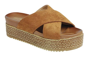 TAN CRISSCROSS FLATFORMS - Divinity Apparel & Accessories 