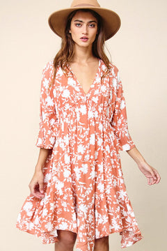 Reagan - Floral Dress - Coral