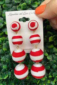 Red & White Dangle Ball Earrings