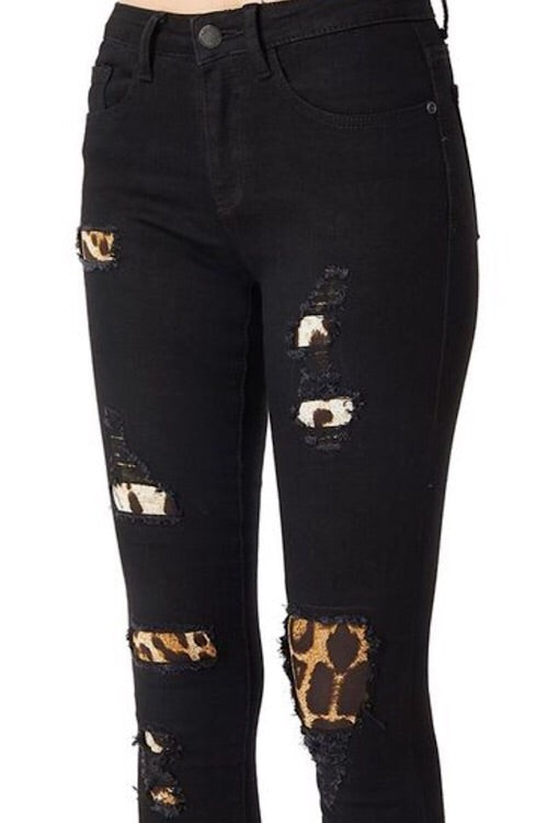 black patched skinny jeans