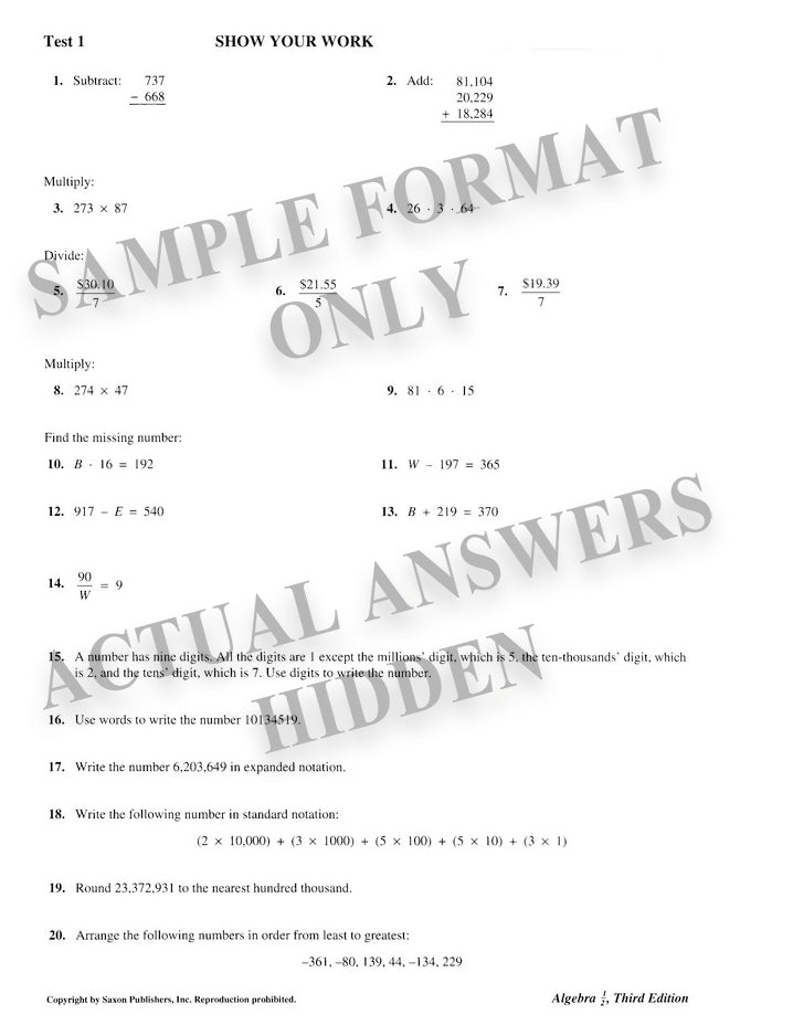 saxon math homework answers