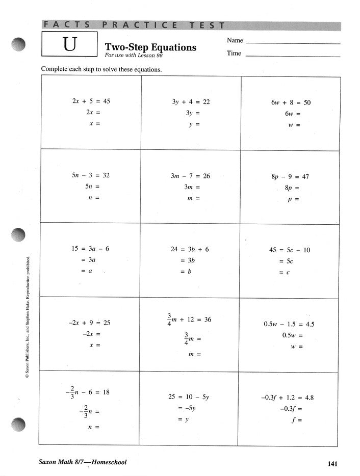 Saxon Math 87 Tests and Worksheets, 3rd Edition R.O.C.K. Solid Home