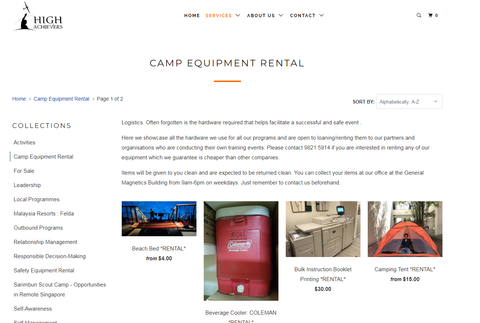 Camp High Achievers: Equipment Rental