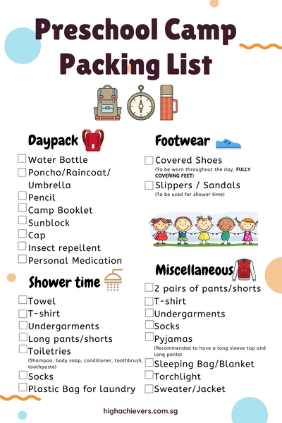 Packing List for Preschool camp
