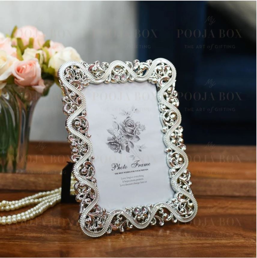 Classic Floral Silver Bordered Photo Frame