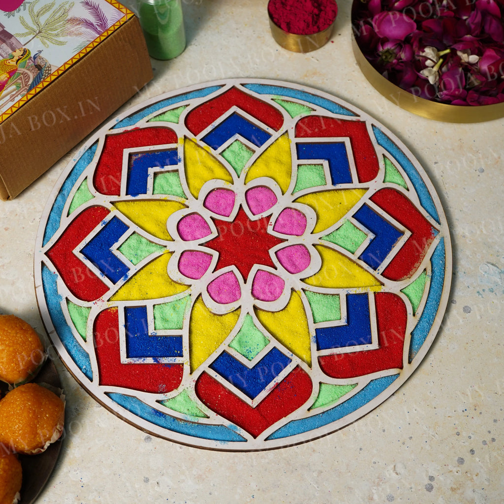 geometeric flower rangoli designs 2024