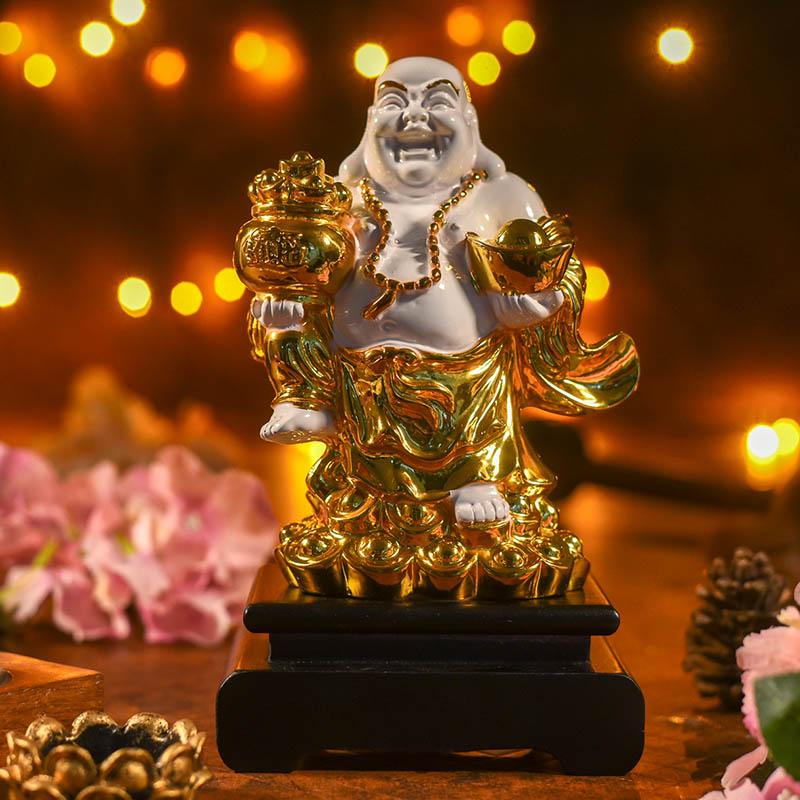 Buy Golden White Laughing Buddha Online in India - Mypoojabox.in