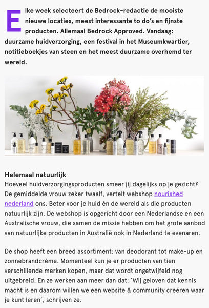 Bedrock Magazine, Nourished Nederland, Publicatie, Natuurlijke cosmetica, Natuurlijke huidverzorging