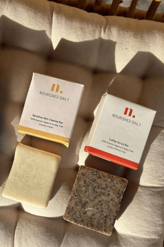 Coffe Scrub Bar and Sensitive skin bar, finished product, natural skincare, soap bars