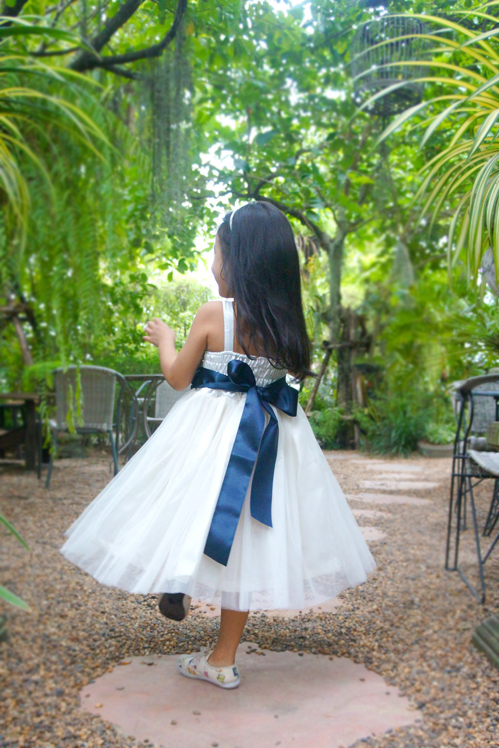 flower girl dresses navy blue sash