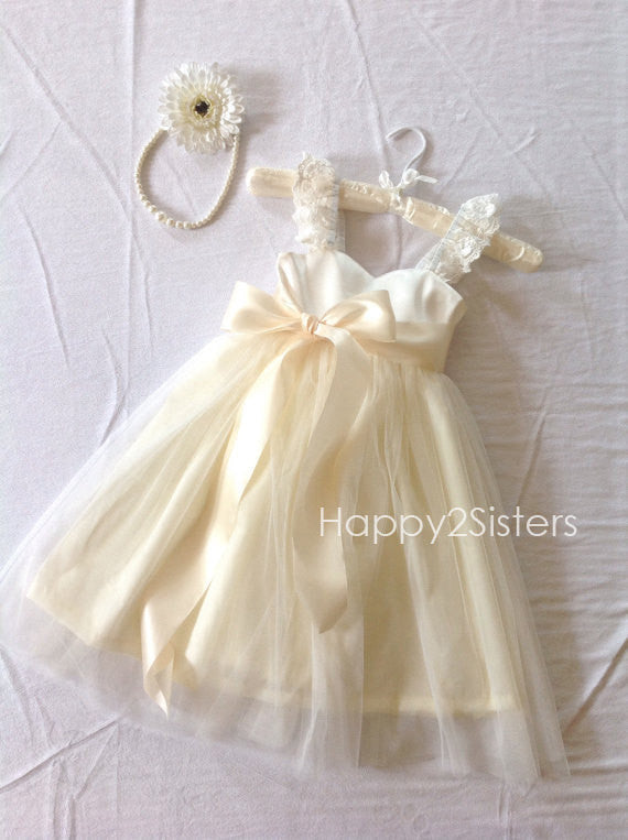 Ivory Flower Girl Dress Lace And Tulle Flower Girl Dress Country