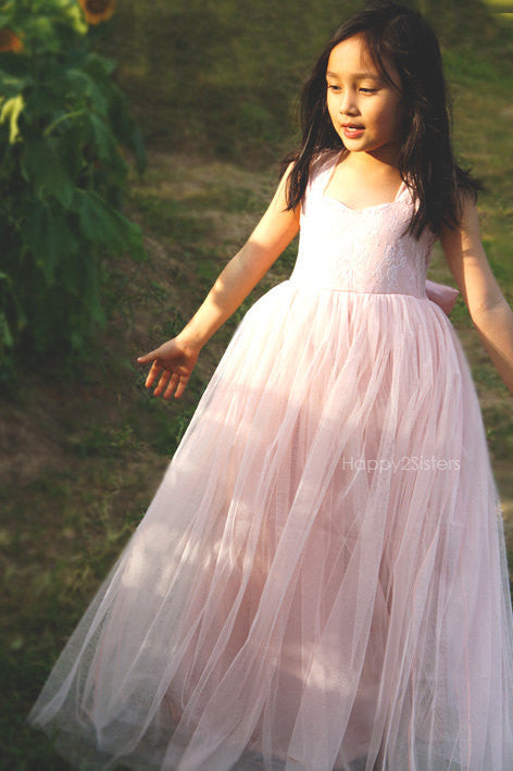 pink blush flower girl dress