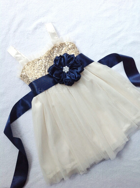 navy tulle flower girl dress