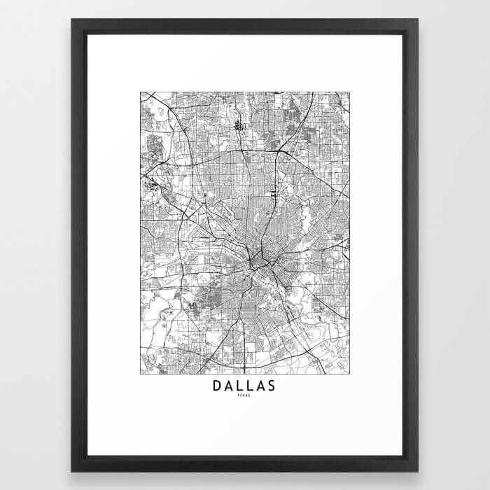  Dallas White Map Framed Art Print