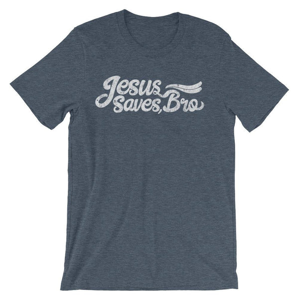 Jesus Saves Bro Cursive tee shirt design in light blue