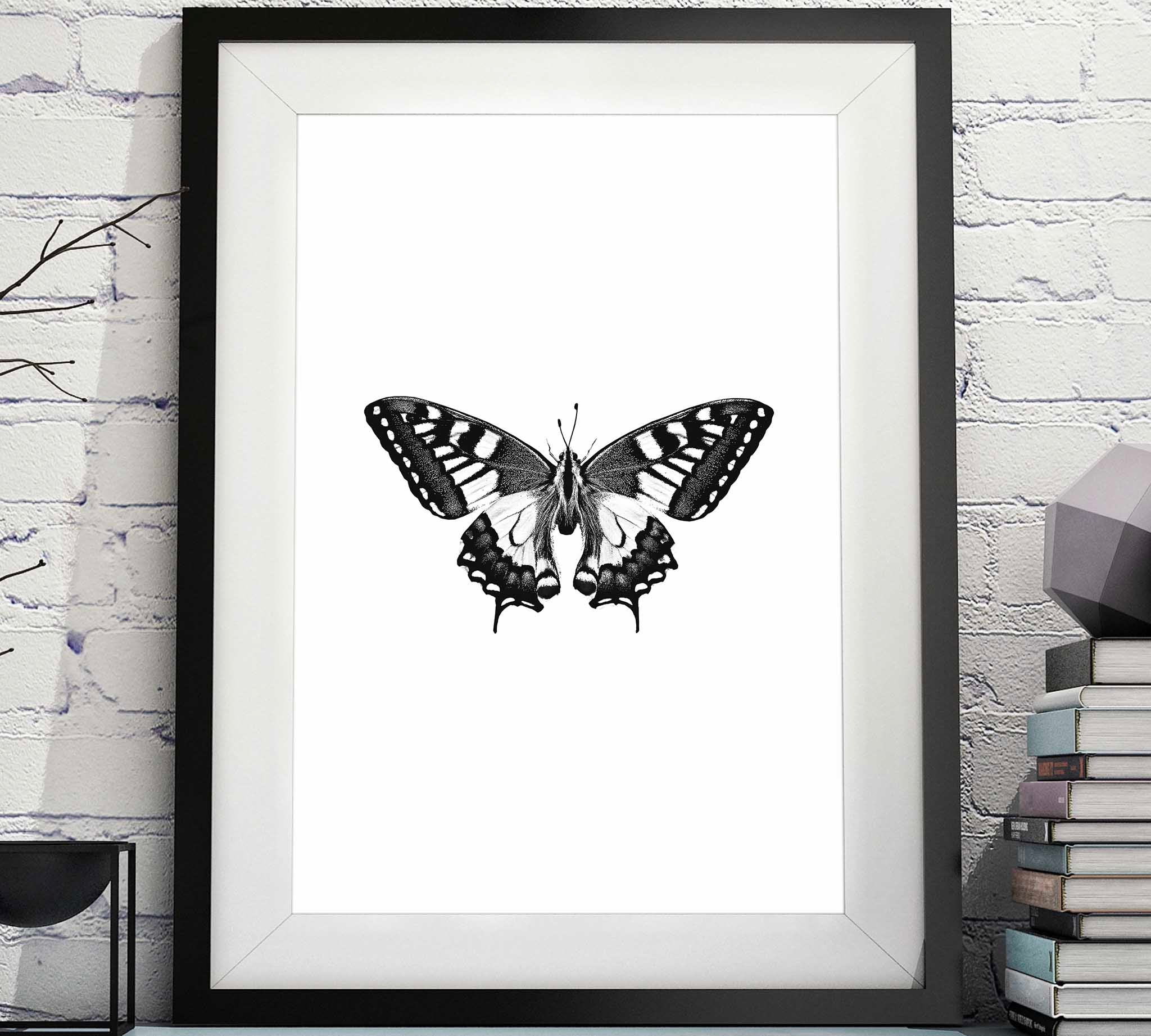 Black White Butterfly Moth Modern Artwork Printable Passion Fury