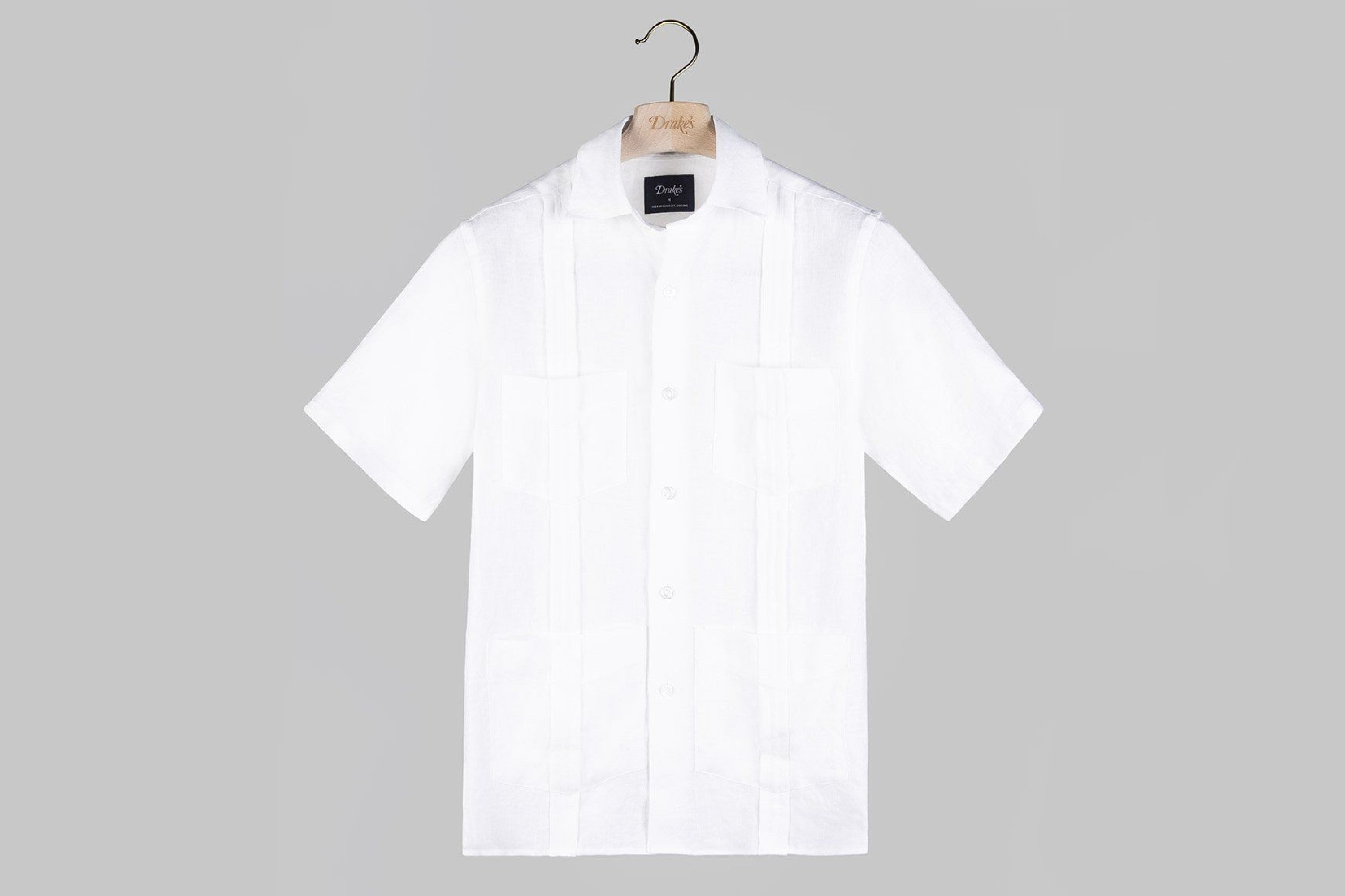 White Linen Short-sleeved Guayabera from Drake's