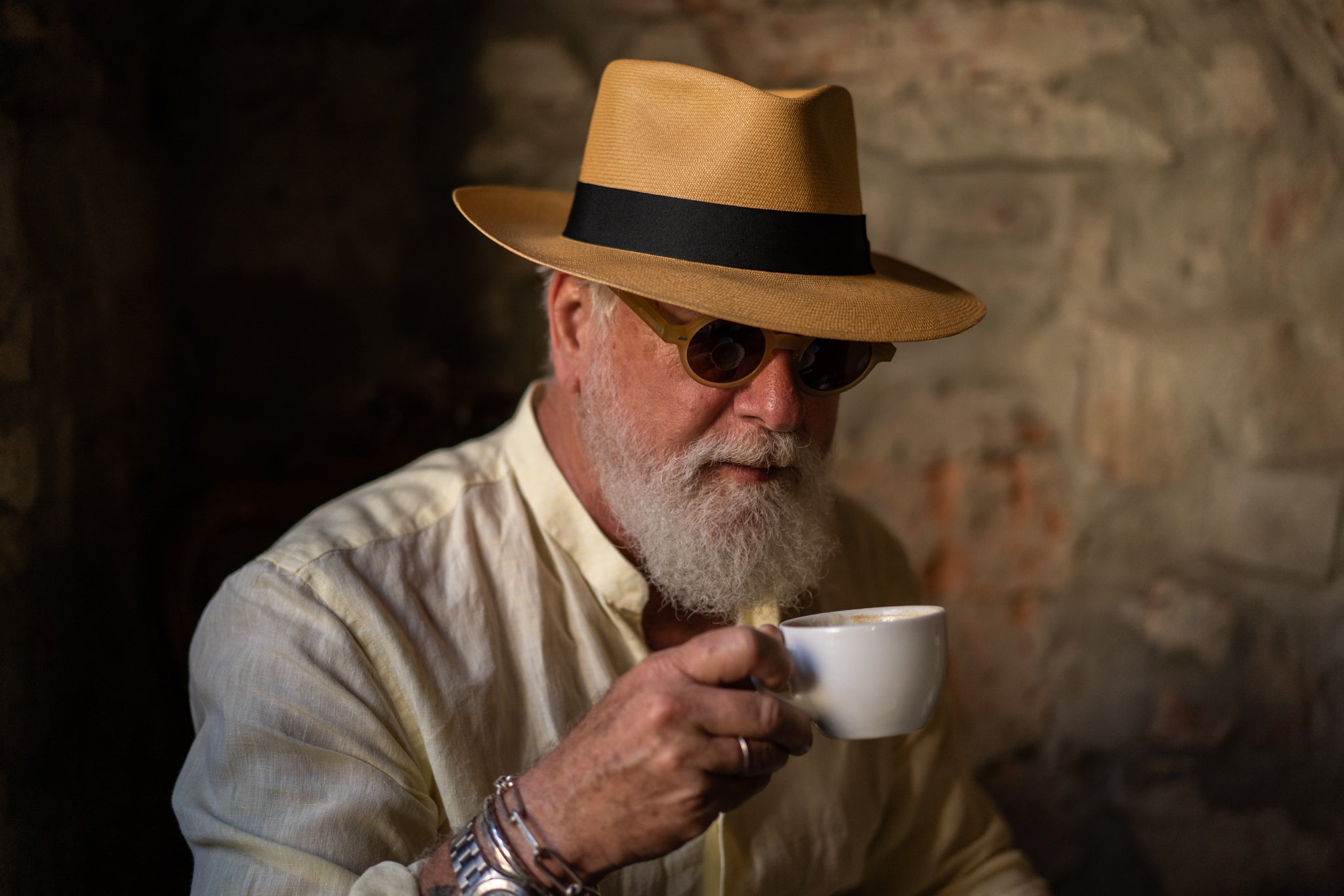 Bill Cain in Florence, wearing a Hat of Cain Panama hat