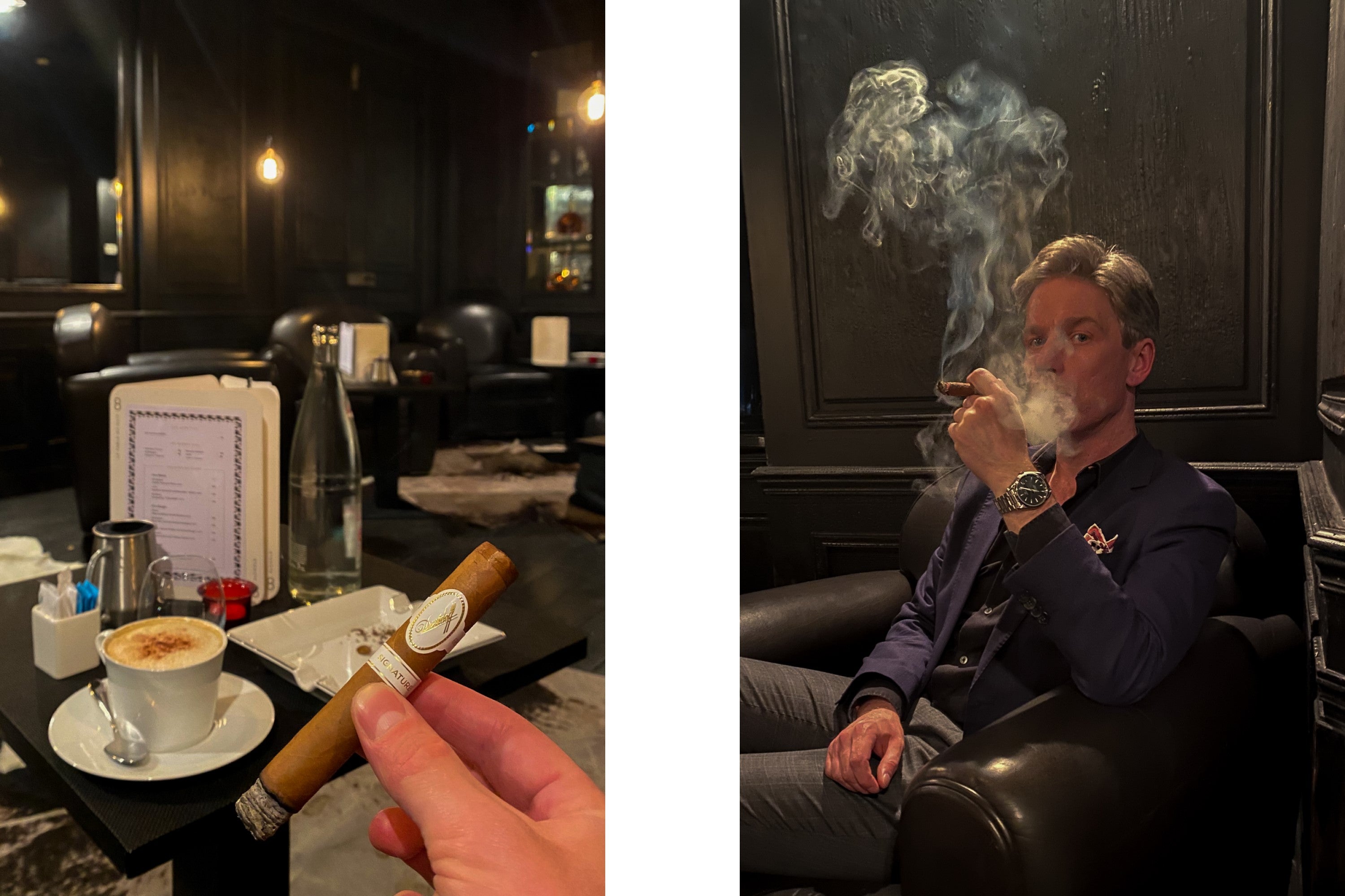 Enjoying a Davidoff at La Maison Champs-Elysees