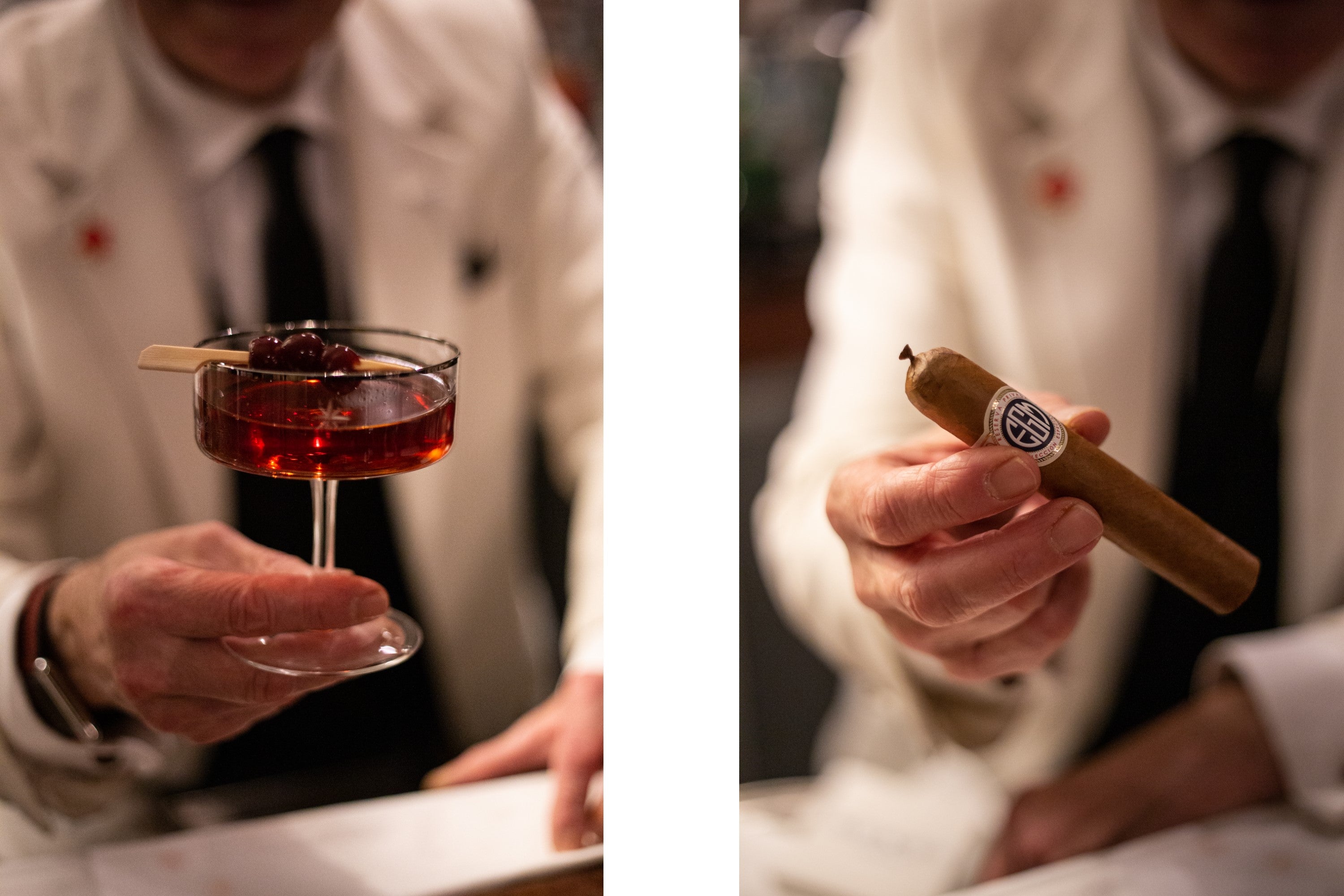 A bourbon Manhattan and a Cuban cigar at Dukes Bar