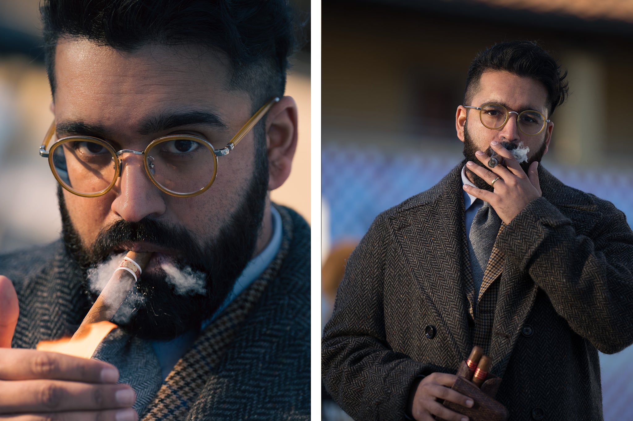 Rikesh Chauhan smokes a Montecristo No. 1 at Pitti Uomo 101