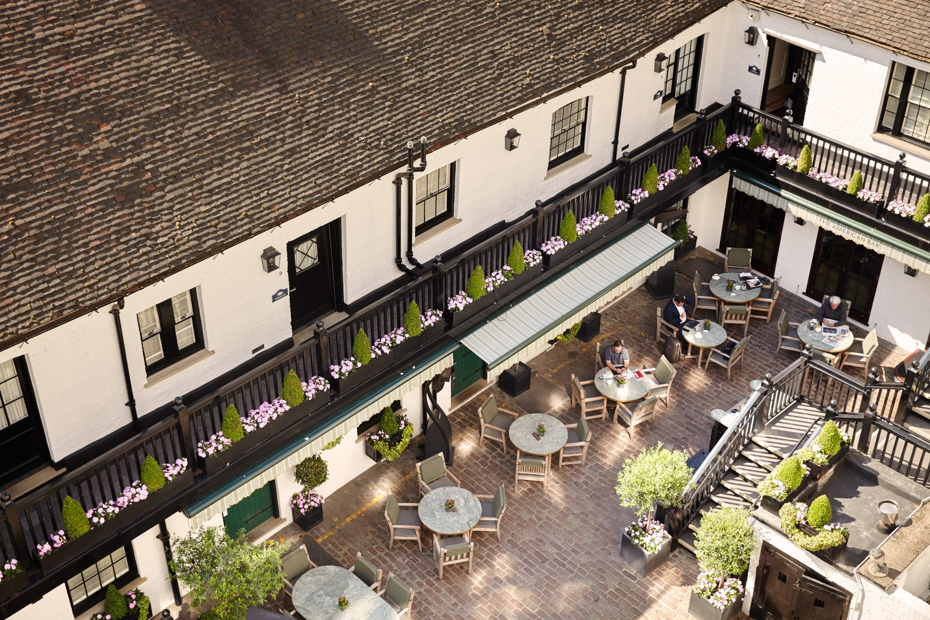 The Courtyard at The Stafford Hotel's American Bar as seen from above.