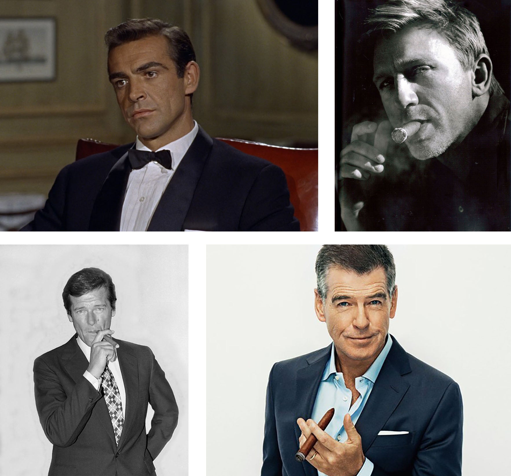 sean connery daniel craig roger moore pierce brosnan james bond smoking cuban cigars EGM Cigars copy