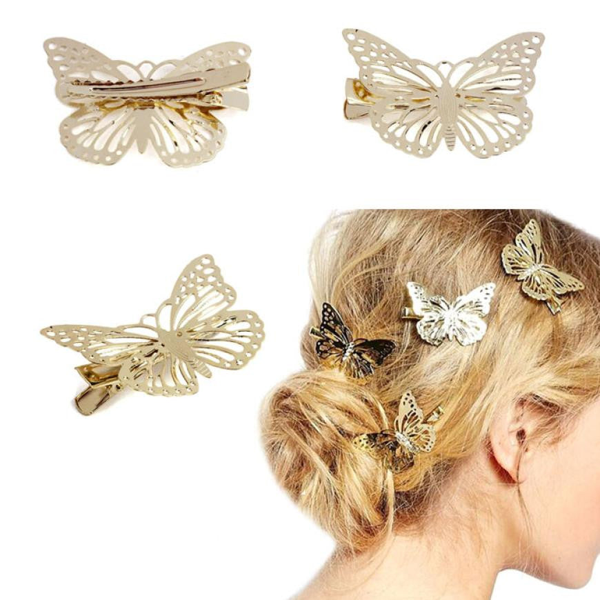 1Pair Golden Butterfly Hair Clip Headband Hair Accessories Headpiece#3546