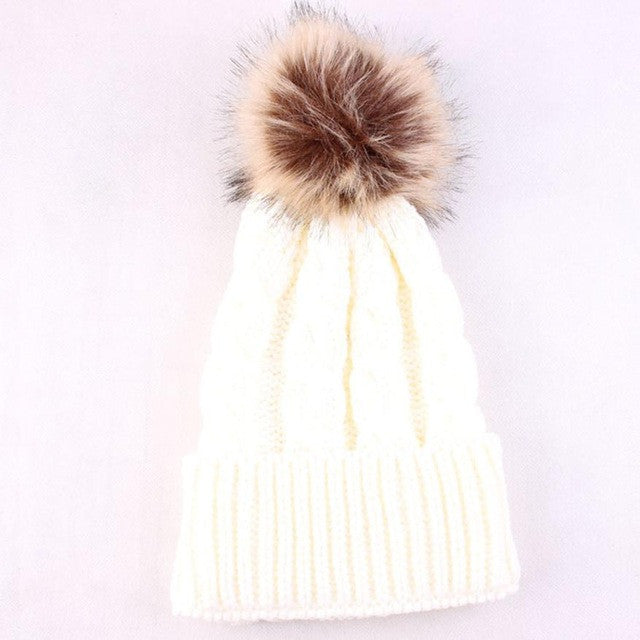 2016 New Arrival Hats Female Faux Fur Knitted Wool Pompon Ball Women Hats Winter Skullies hat for wo