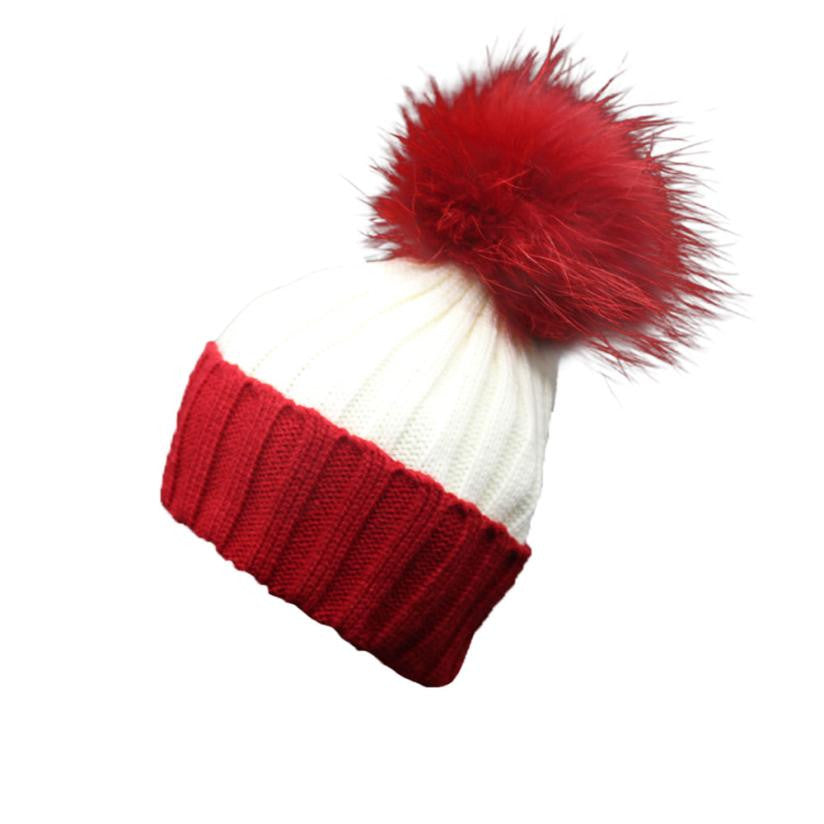 High Quality Russia Winter Hats For Female Fashion Patchwork Crochet Fur Pompon Knitt Hat Women Croc