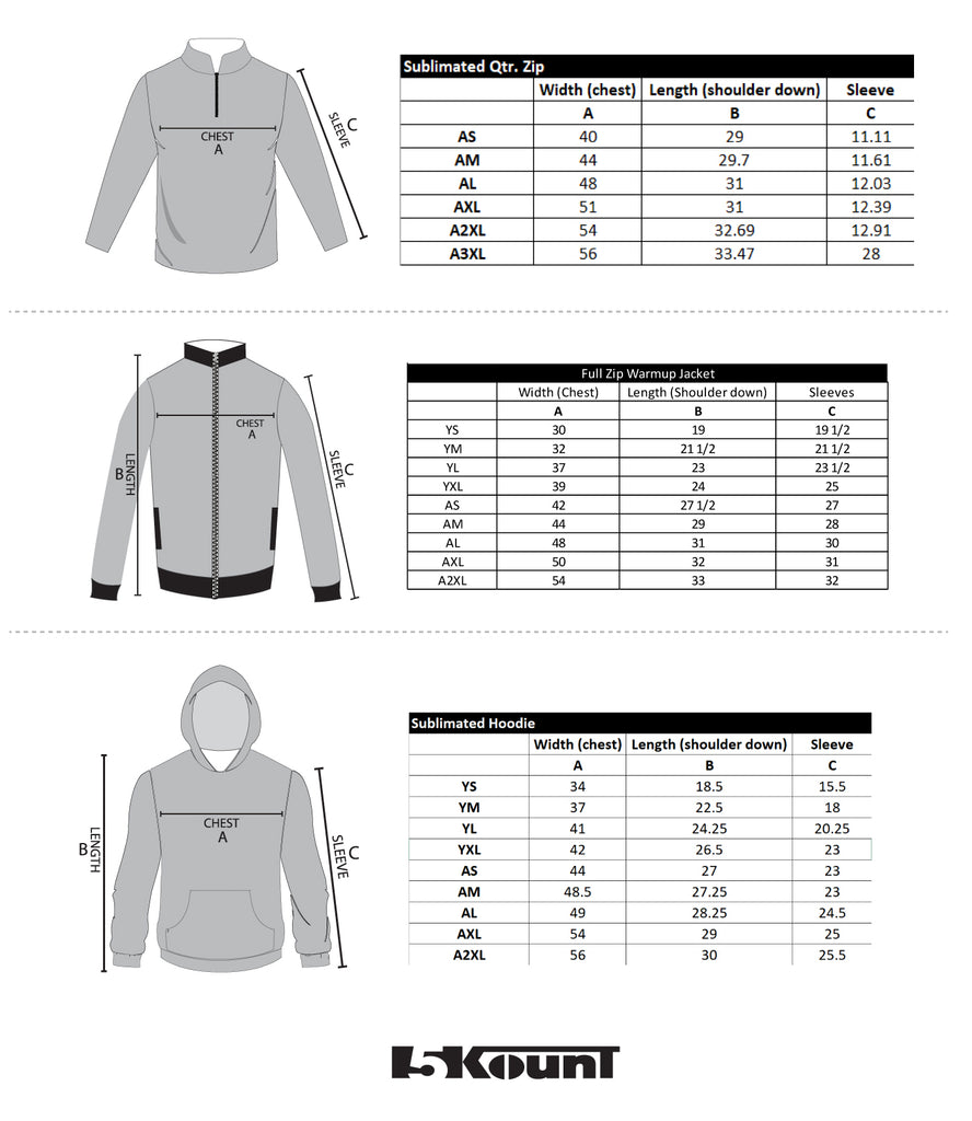SIZE CHART HOODIE AND JACKETS | 5KounT