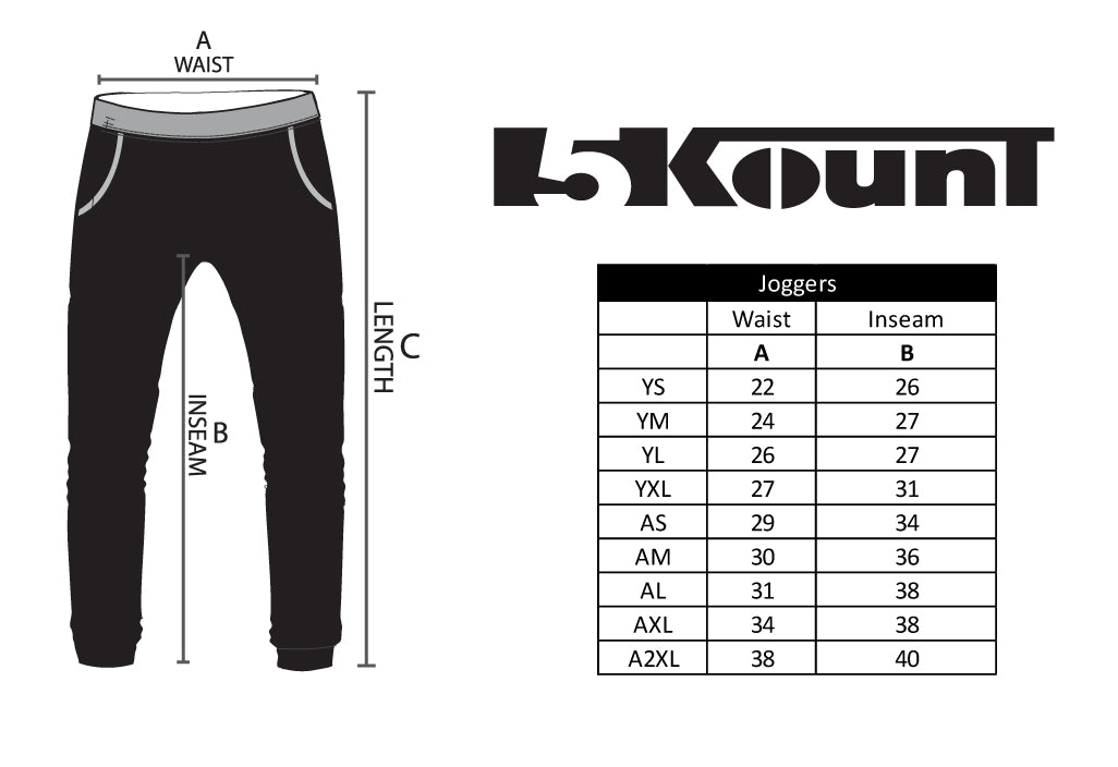 size chart jogger pants