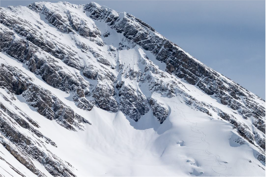 Skiing down NW Face Direct Mt Sir Douglas