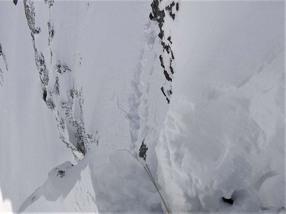 abseiling down to the main gully Sir Douglas NW Face