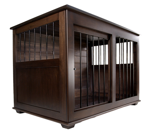 Custom Dog Kennel Furniture with Sliding Barn Doors, Solid Hardwood, Kona Espresso Dark Walnut Stain