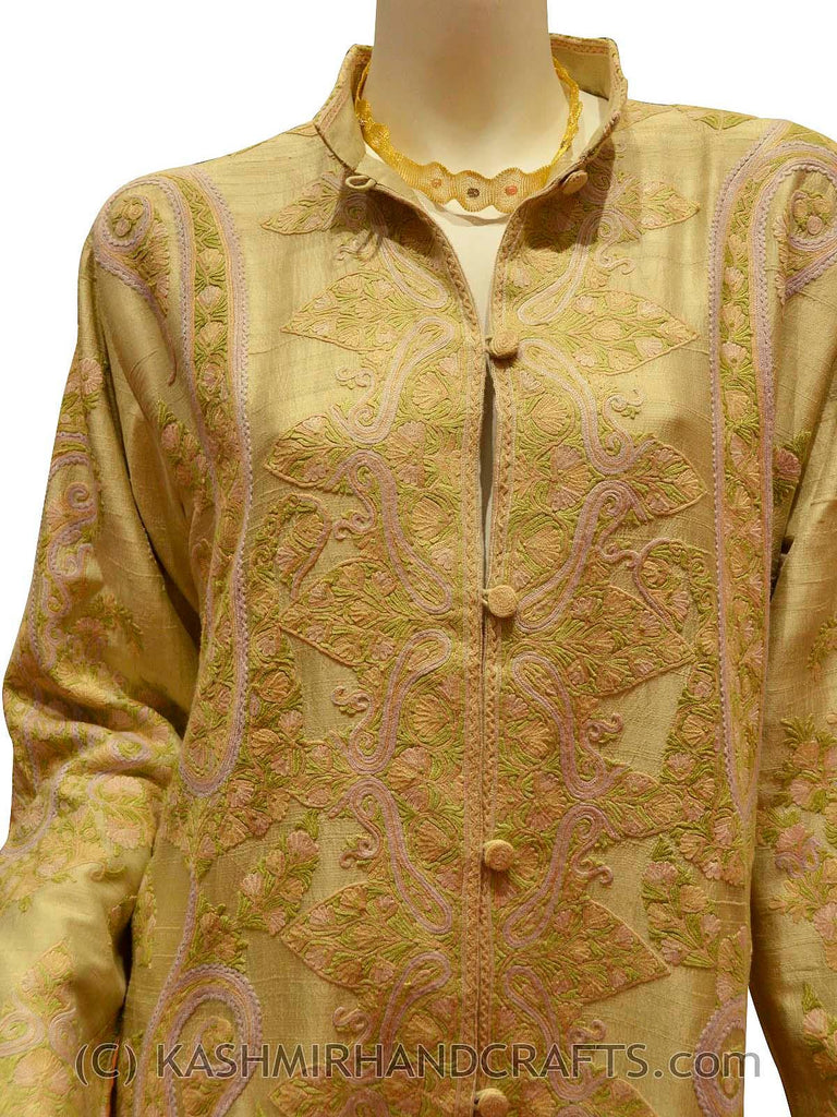 Beige Tan Silk Jacket Dinner Paisley Evening Dress Coat Hand Embroider ...