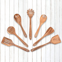 Cheer Collection 7 Piece Elegant Wooden Kitchen Utensils Set Nav Image 7