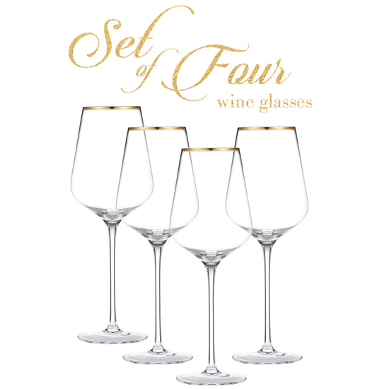 4-Piece: Berkware Tall Wine Glasses with Gold Tone Rim