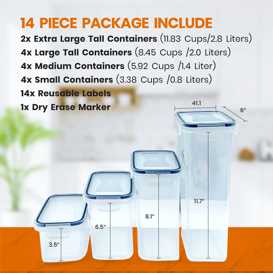 Cheer Collection Air Tight Food Storage Container, 14 Pack