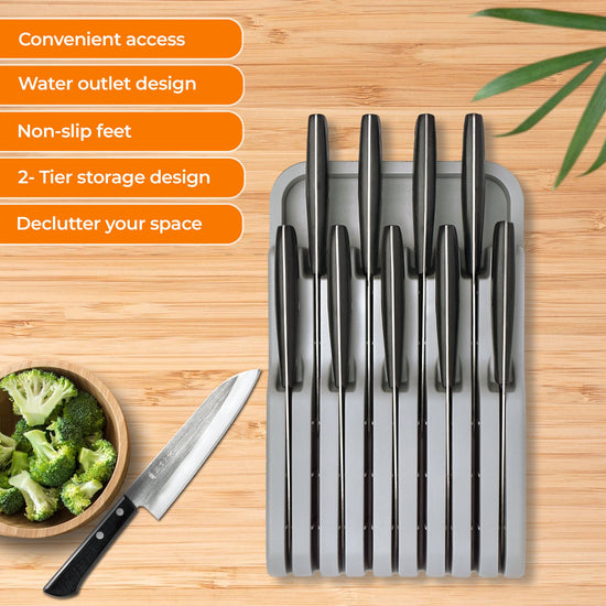 Cheer Collection Kitchen Drawer Knife Organizer (gray) : Target