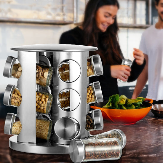 12-Jar Revolving Spice Rack Organizer - Spinning Countertop Herb