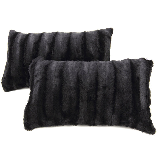 Cheer Collection Shaggy Long Hair Throw Pillows - Super Soft and Plush Faux Fur Lumbar Accent Pillows - Set of 2 - Purple - 12 x 20 in