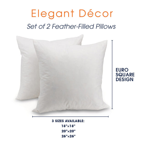 Set of 2 - Pillow Insert 18x18 Decorative Throw Pillow Inserts - Euro Sham  Stuffer for Sofa Bed Couch Square White Form 2 Pack - Hypoallergenic