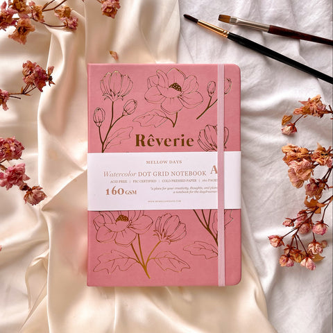 Reverie Watercolor Bullet Journal, Floral Collection Pink Peony Notebook
