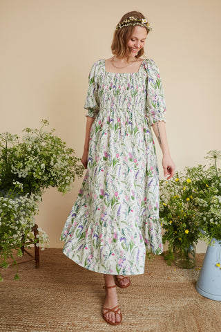 Shirred bust vintage floral dress