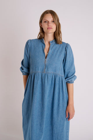 Denim Midi Dress with zip front