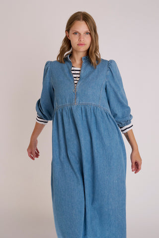 Denim Midi Dress with Breton