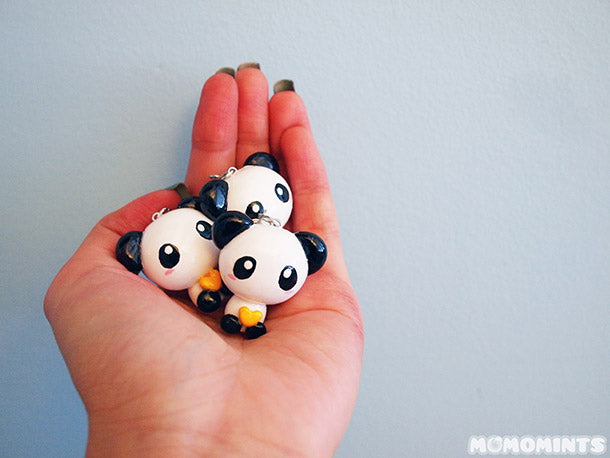 Custom Gift Order of Panda Keycharm Keychains with Yellow Hearts Custom Gift Order of Panda Keycharm Keychains with Yellow Hearts