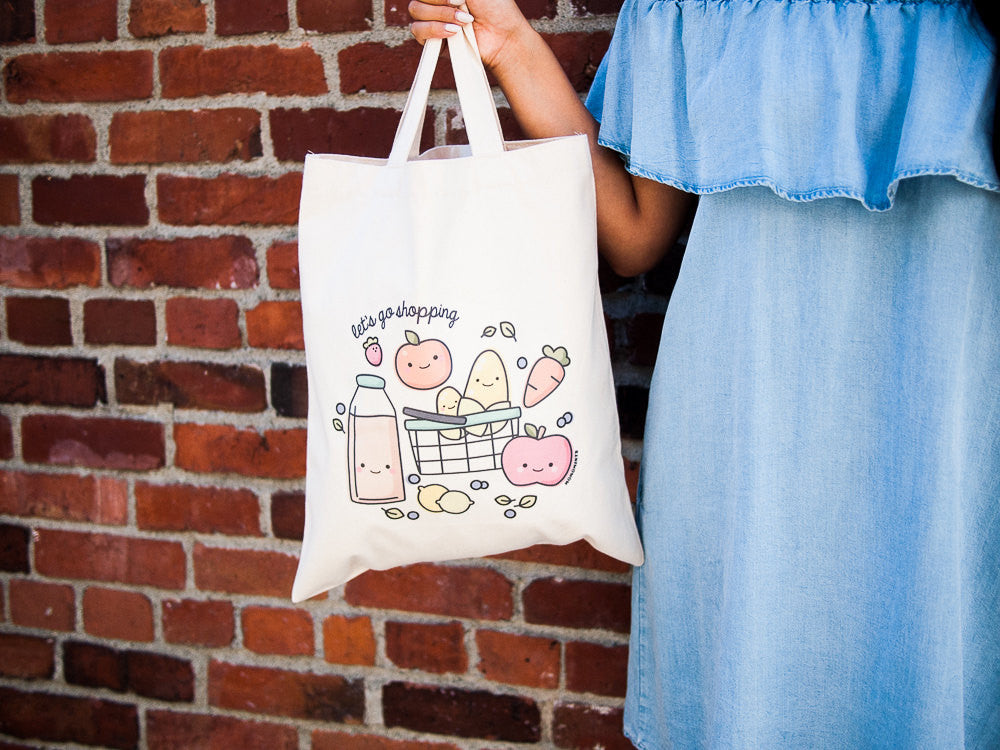 Cute Veggies and Fruit Grocery Shopping Canvas Tote Bag – Momomints