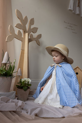 blue gingham cape straw hat fable heart